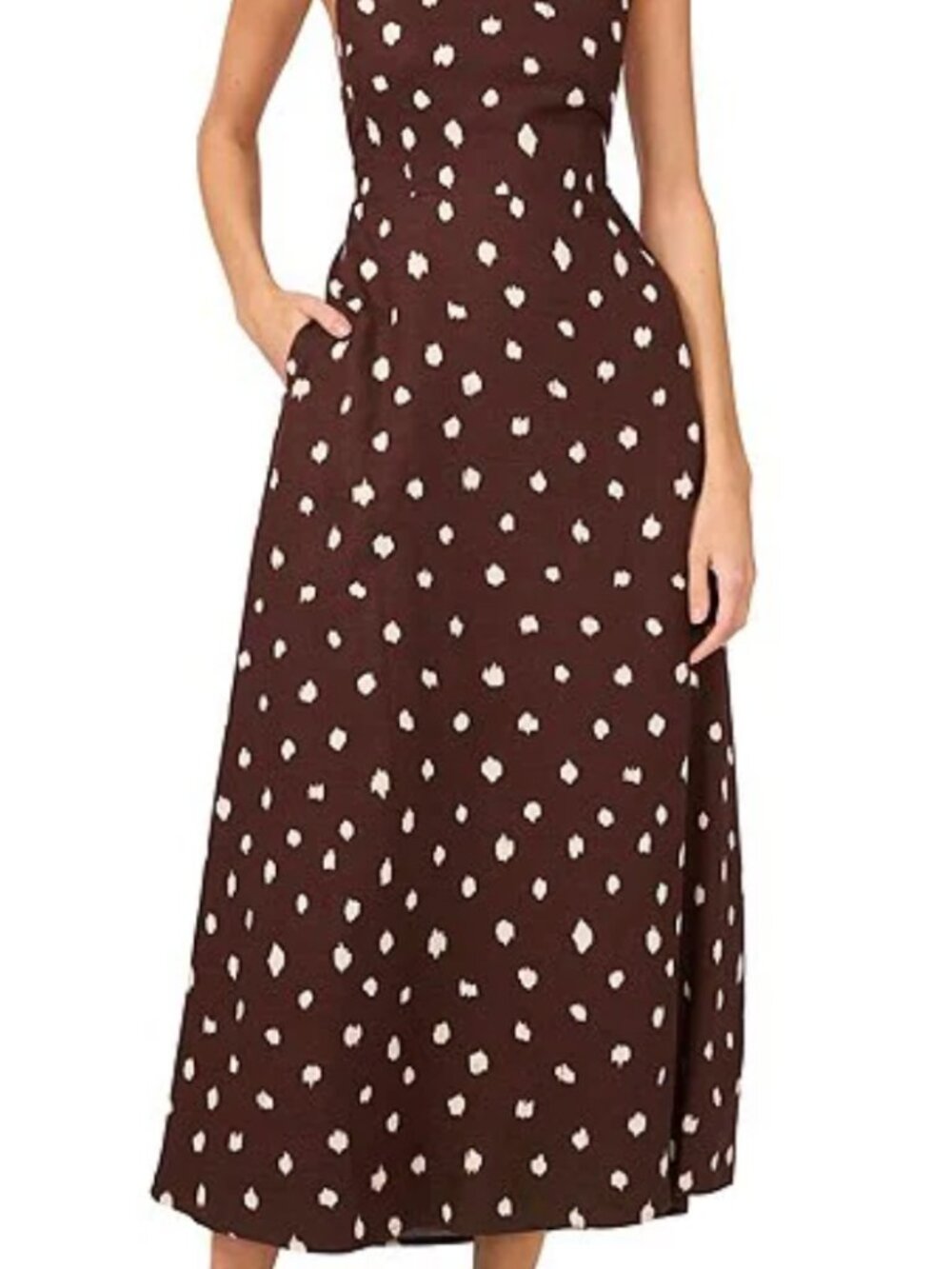 Brown spotted linen maxi dress